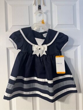 Rare Editions Navy and White Sailor Dress with Bow